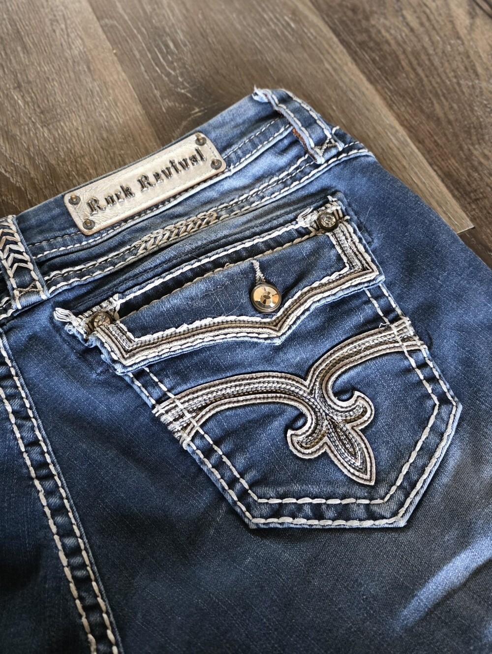 Rock Revival Dark Blue Embroidered Back Pocket Jeans